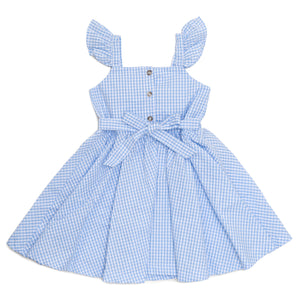 Little Girl's Blue Gingham Flutter Sleeve Dress