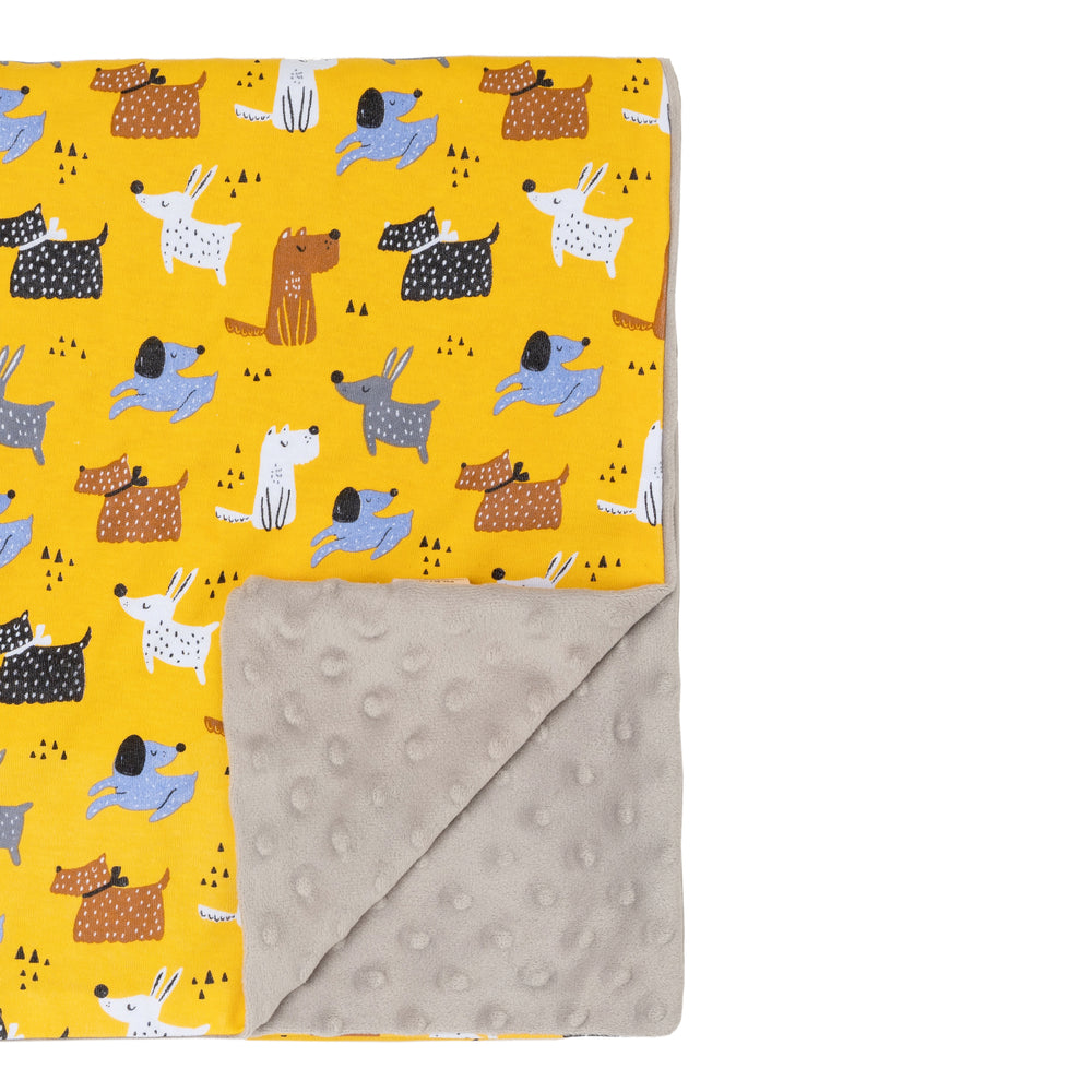 Colourful dogs and cloud grey minky blanket