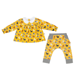 
            
                Load image into Gallery viewer, Colourful Dogs Teatime Blouse and Pants Set
            
        
