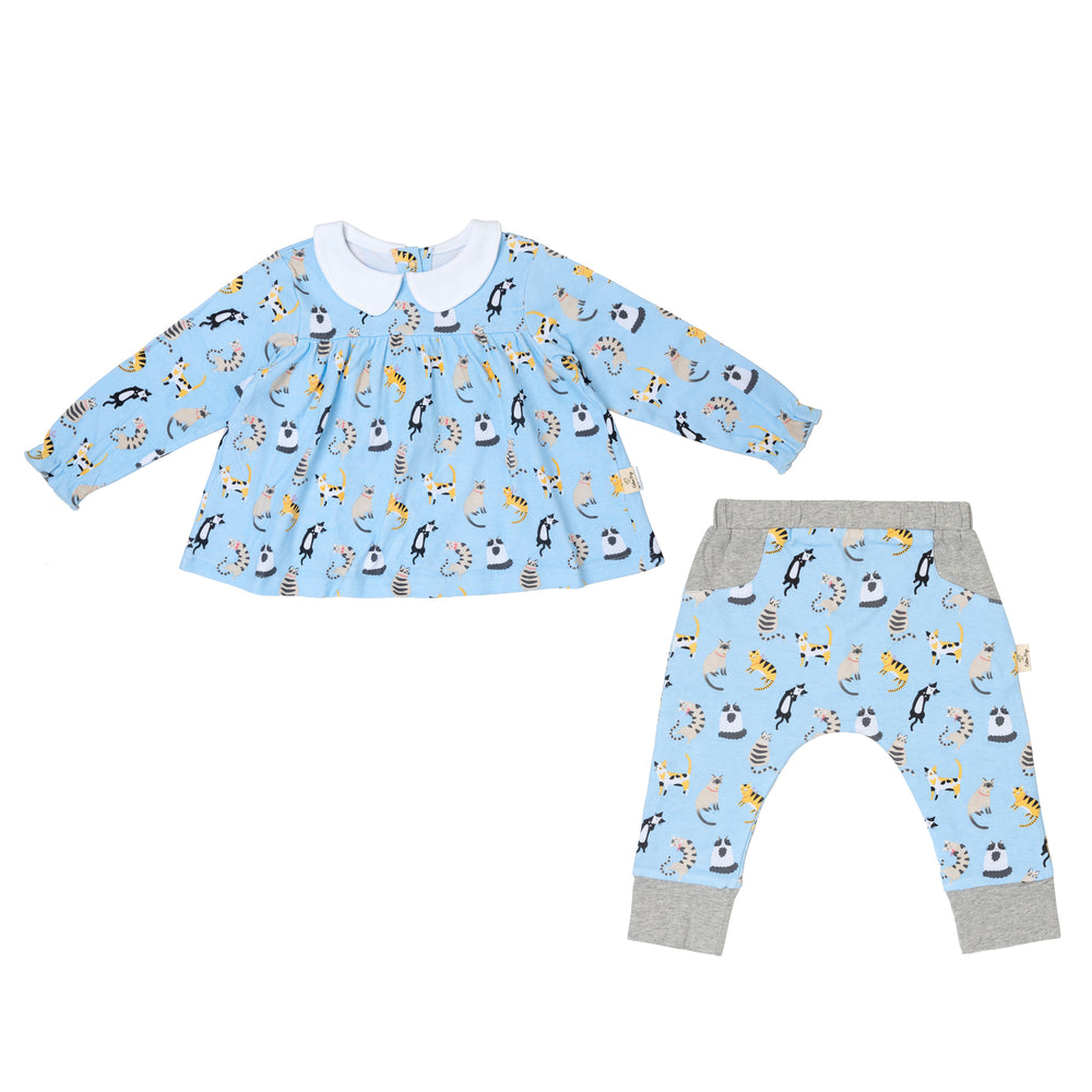 Funny Cats Teatime Blouse and Pants Set