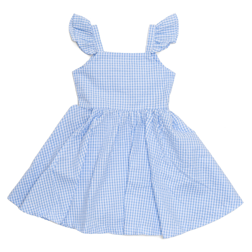 Little Girl's Blue Gingham Flutter Sleeve Dress