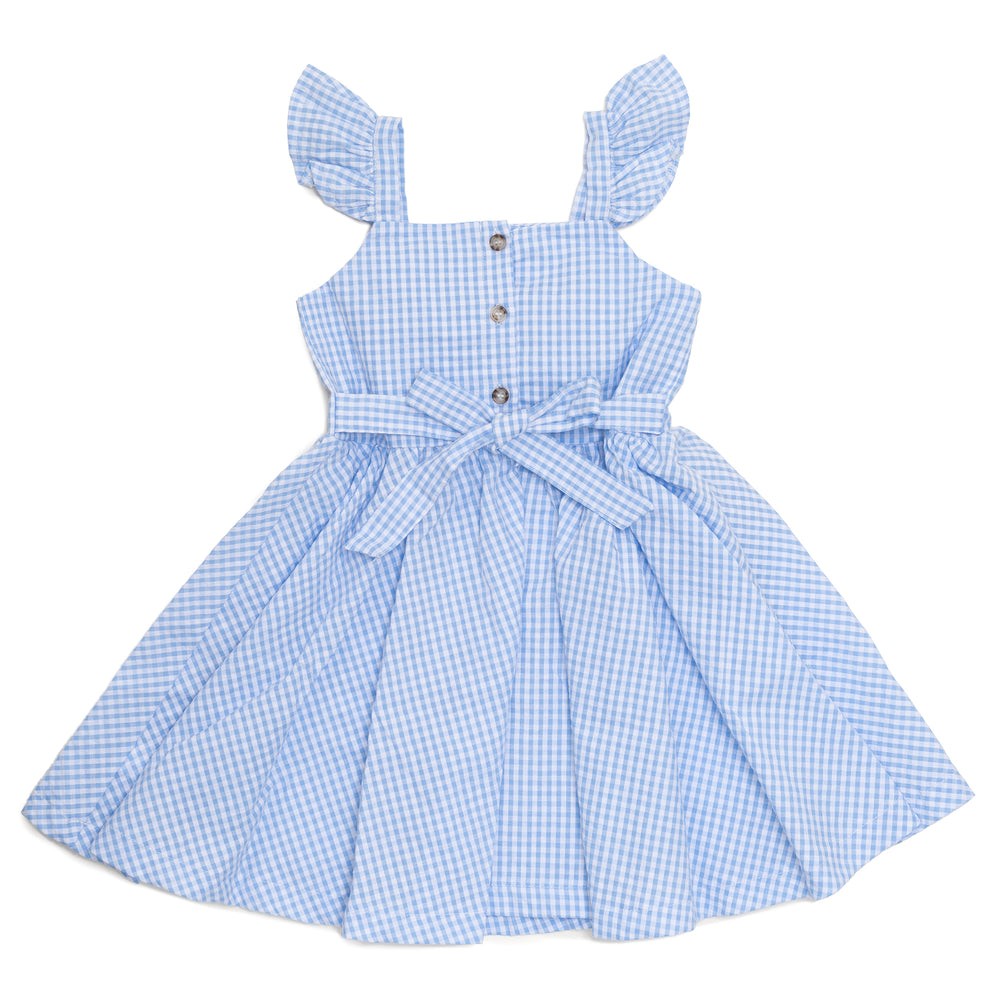 Cotton Pigs | Little Girl's Blue Gingham Flutter Sleeve Dress Cotton Pigs | Little Girl's Blue Gingham Flutter Sleeve Dress