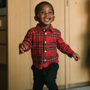 Cotton Pigs Little Boy's Red Tartan Shirt