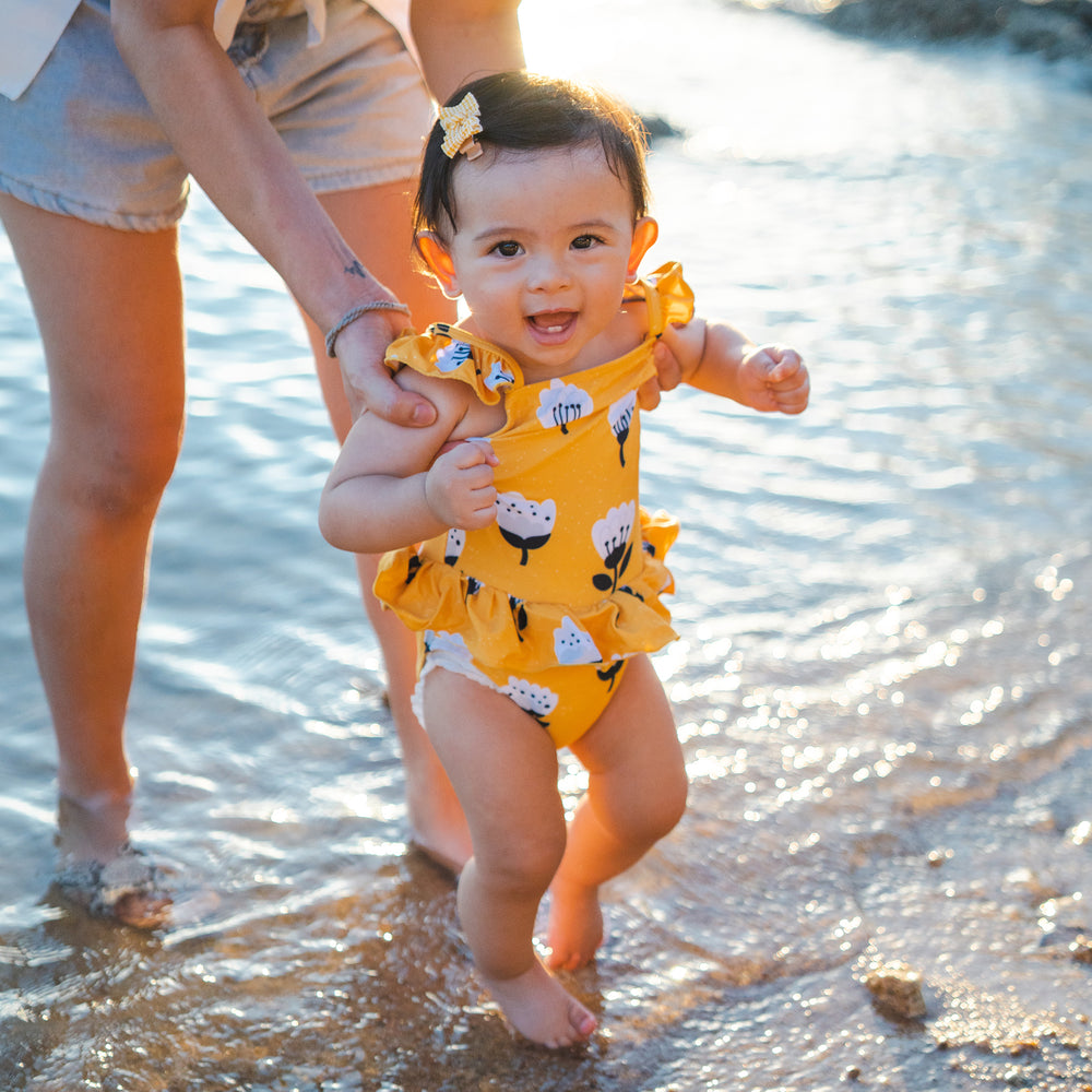 
            
                Load image into Gallery viewer, Yellow Tulips Baby Toddler Swimsuit
            
        